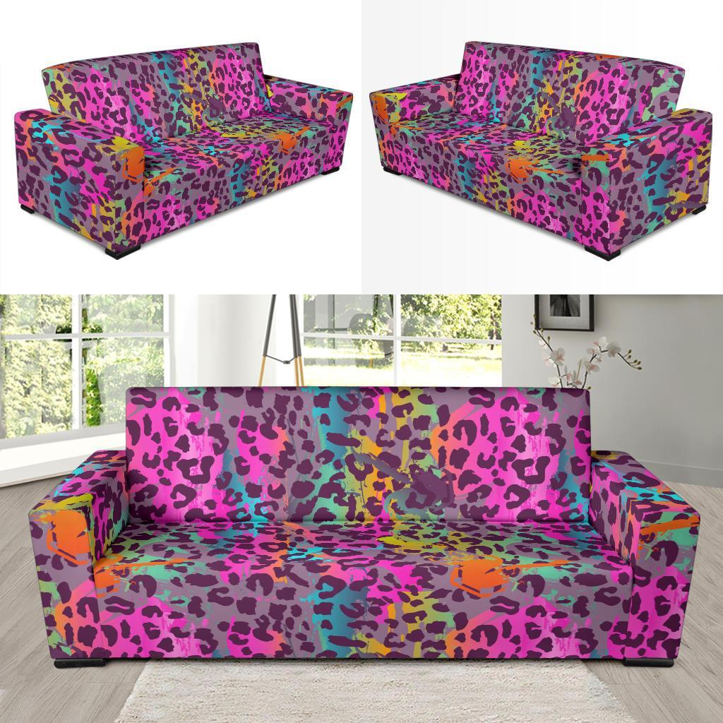 Rainbow Cheetah Leopard Pattern Print Sofa Covers-grizzshop