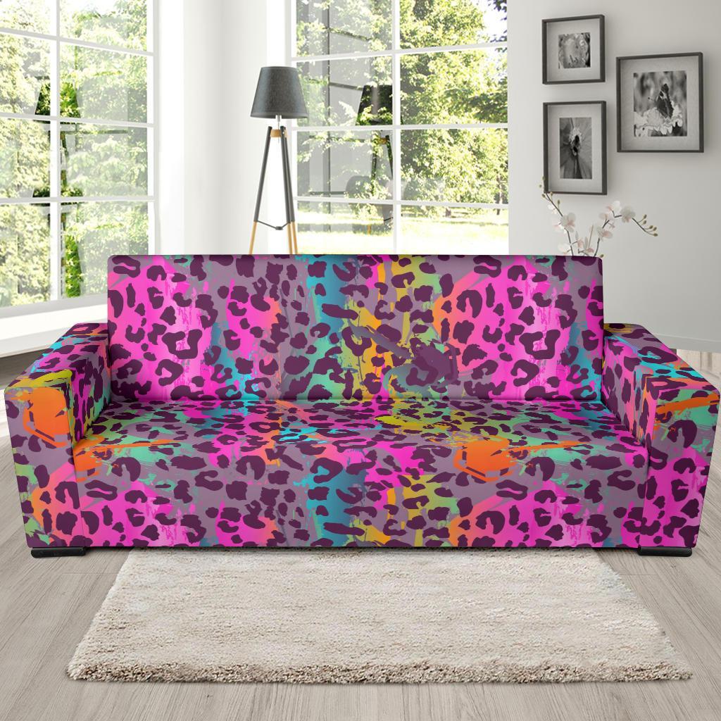 Rainbow Cheetah Leopard Pattern Print Sofa Covers-grizzshop