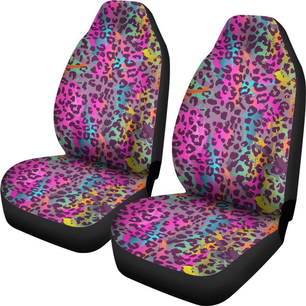 Rainbow Cheetah Leopard Pattern Print Universal Fit Car Seat Cover-grizzshop