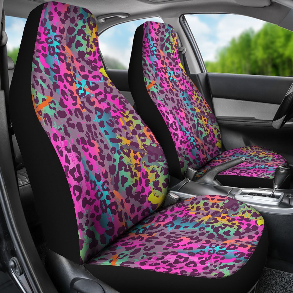 Rainbow Cheetah Leopard Pattern Print Universal Fit Car Seat Cover-grizzshop