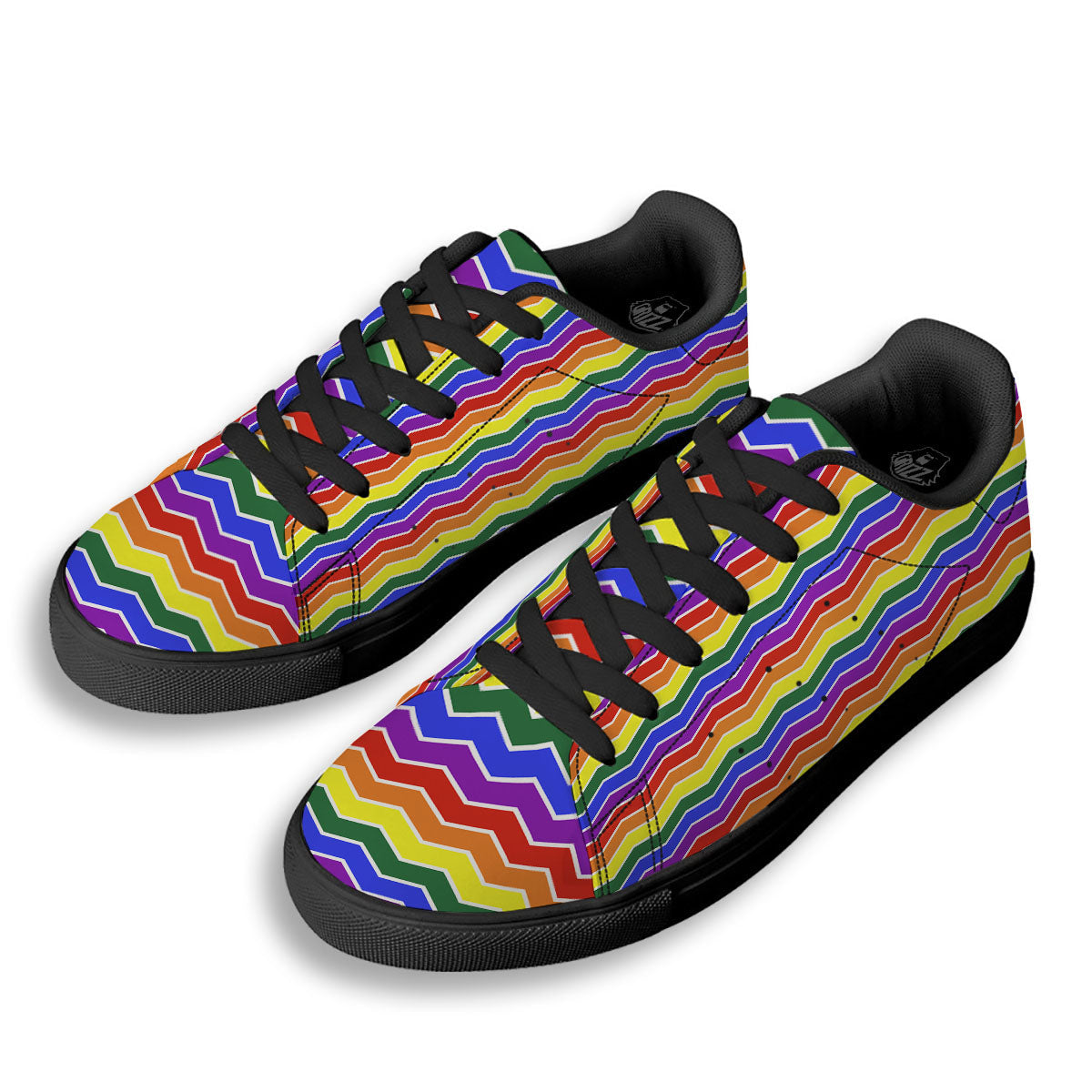 Rainbow Chevron LGBT Pride Print Pattern Black Low Top Sneakers-grizzshop