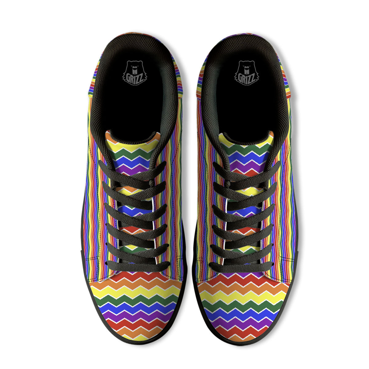 Rainbow Chevron LGBT Pride Print Pattern Black Low Top Sneakers-grizzshop
