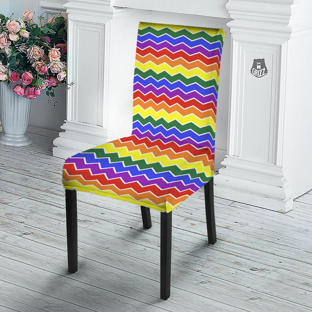 Rainbow Chevron LGBT Pride Print Pattern Dining Chair Slipcover-grizzshop