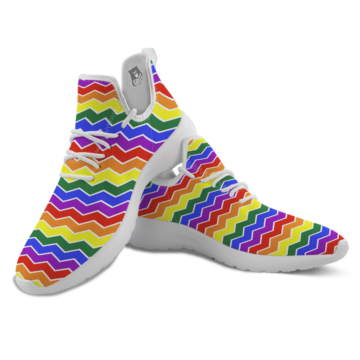 Rainbow Chevron LGBT Pride Print Pattern White Athletic Shoes-grizzshop