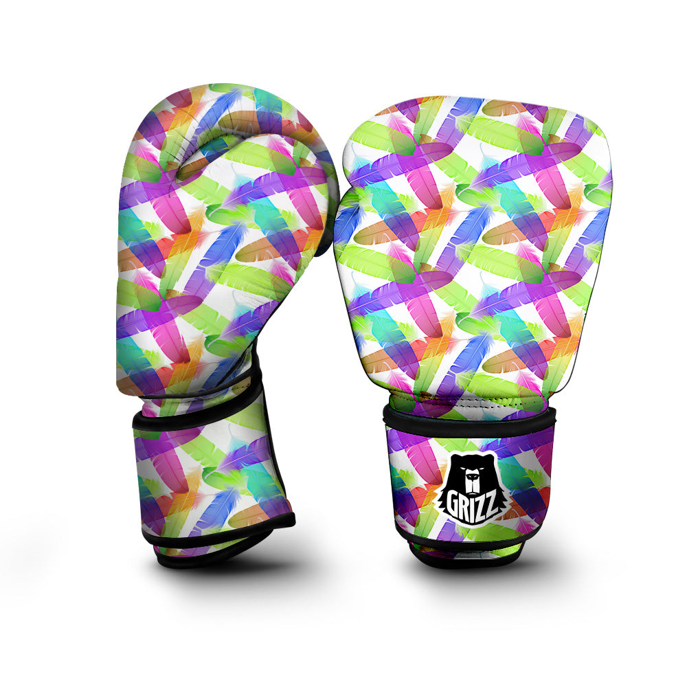 Rainbow Color Feather Print Pattern Boxing Gloves-grizzshop