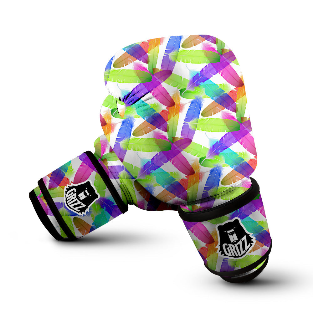 Rainbow Color Feather Print Pattern Boxing Gloves-grizzshop