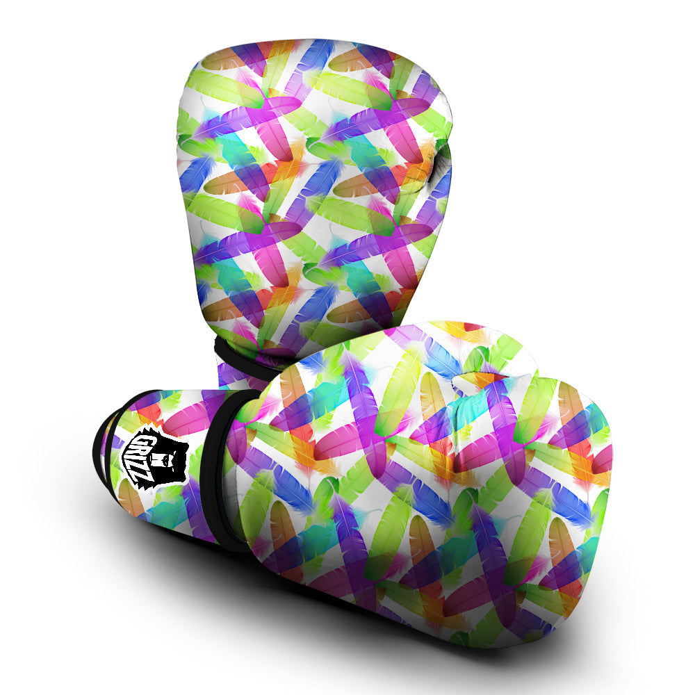 Rainbow Color Feather Print Pattern Boxing Gloves-grizzshop