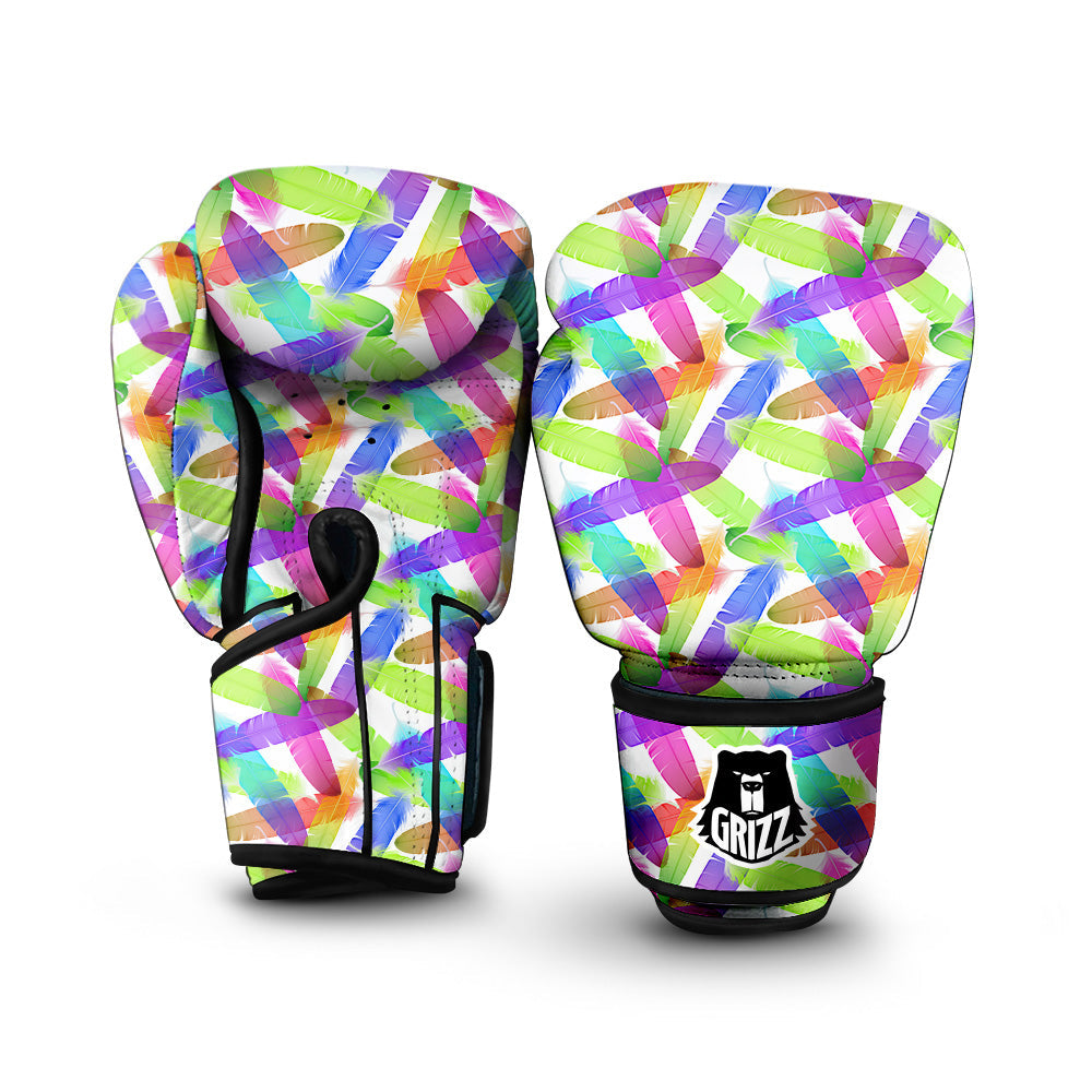 Rainbow Color Feather Print Pattern Boxing Gloves-grizzshop