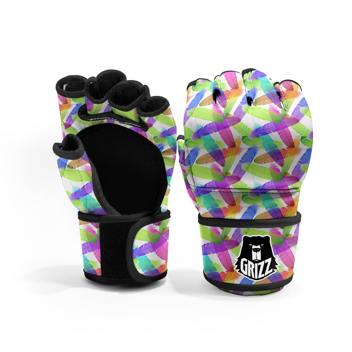 Rainbow Color Feather Print Pattern MMA Gloves-grizzshop
