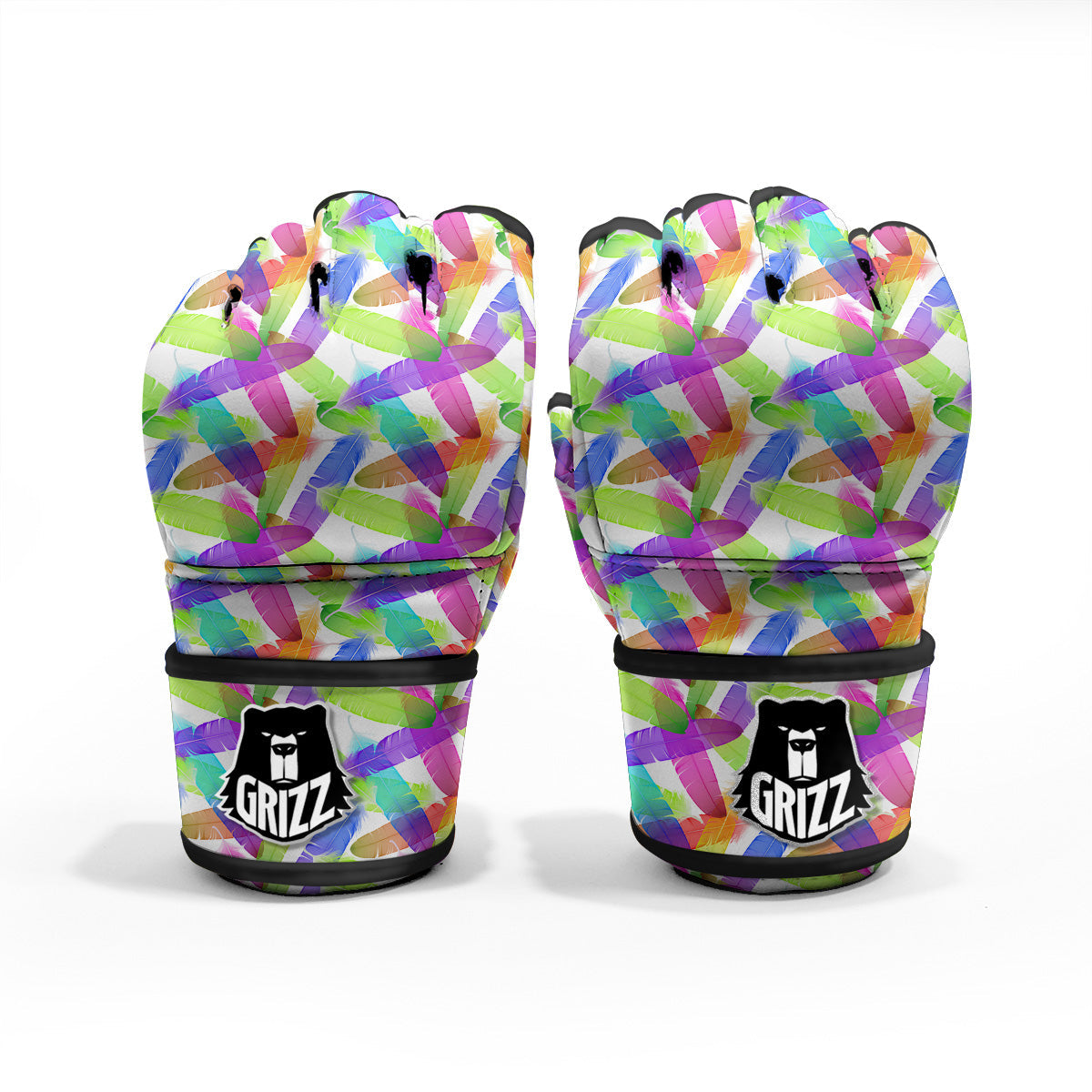 Rainbow Color Feather Print Pattern MMA Gloves-grizzshop
