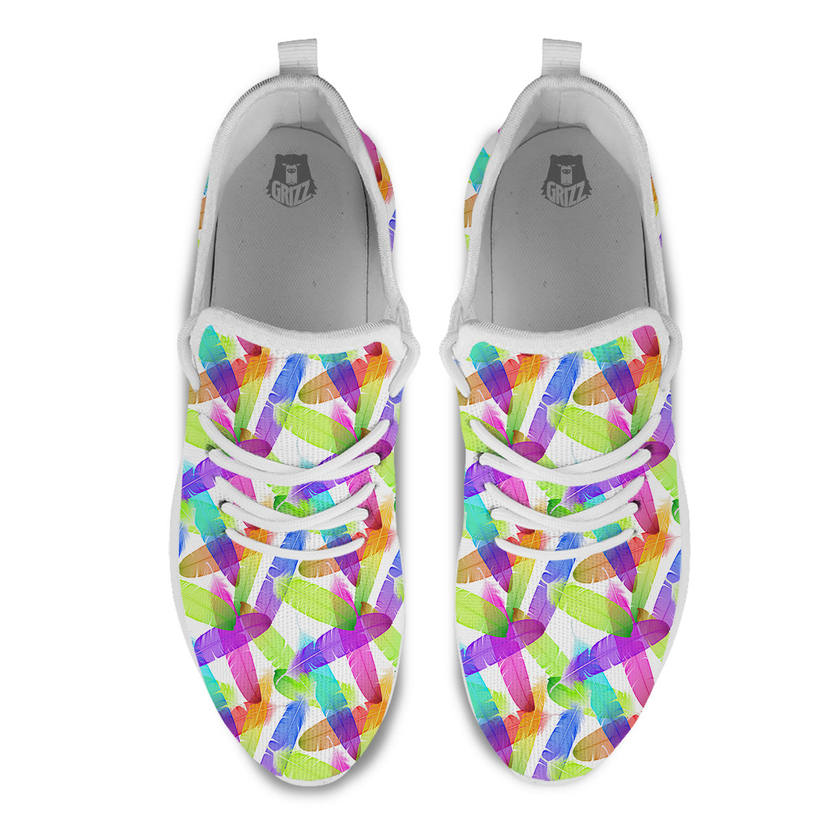 Rainbow Color Feather Print Pattern White Athletic Shoes-grizzshop