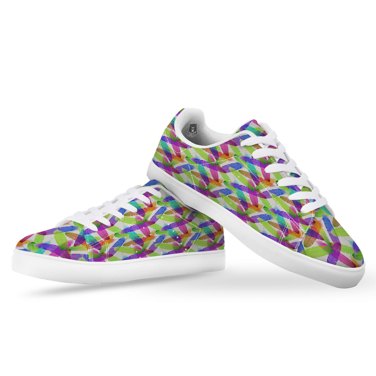 Rainbow Color Feather Print Pattern White Low Top Sneakers-grizzshop