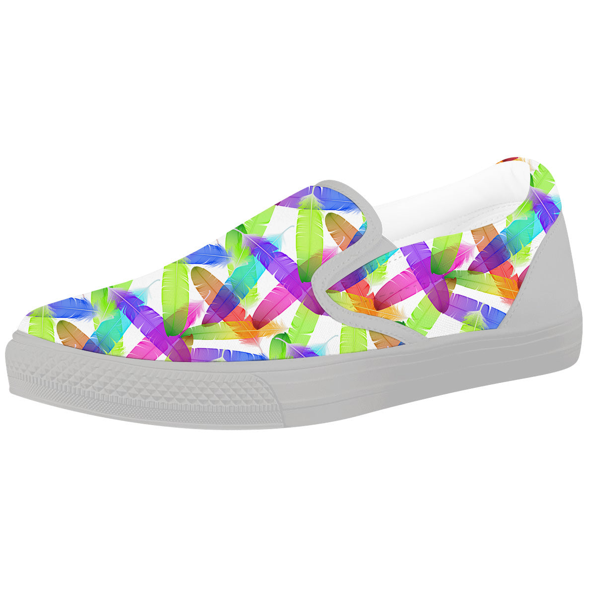 Rainbow Color Feather Print Pattern White Slip On Shoes-grizzshop