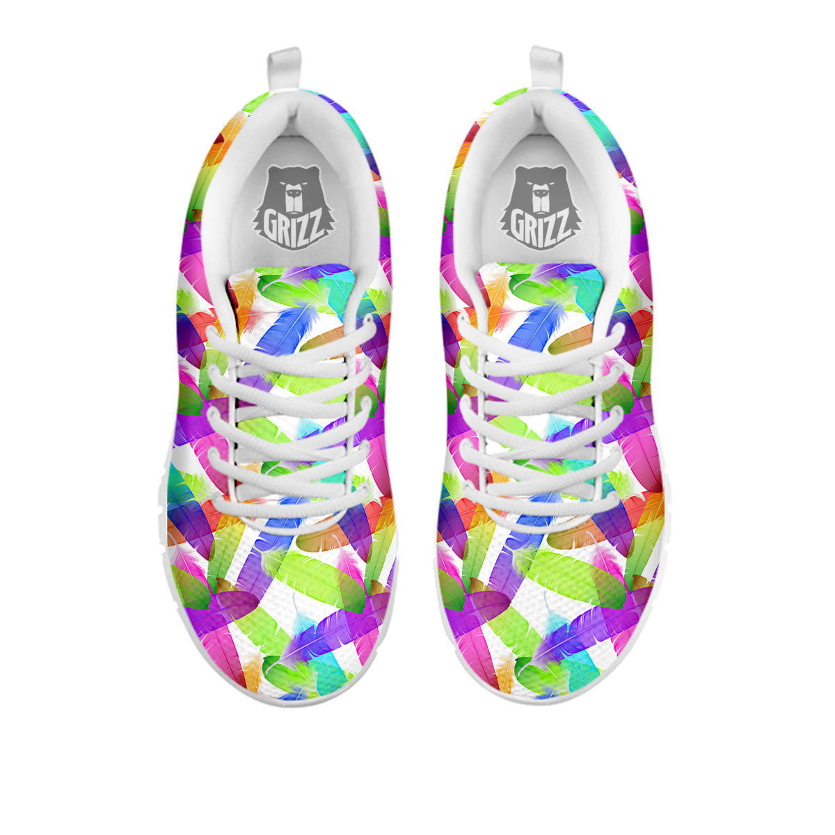 Rainbow Color Feather Print Pattern White Sneaker-grizzshop