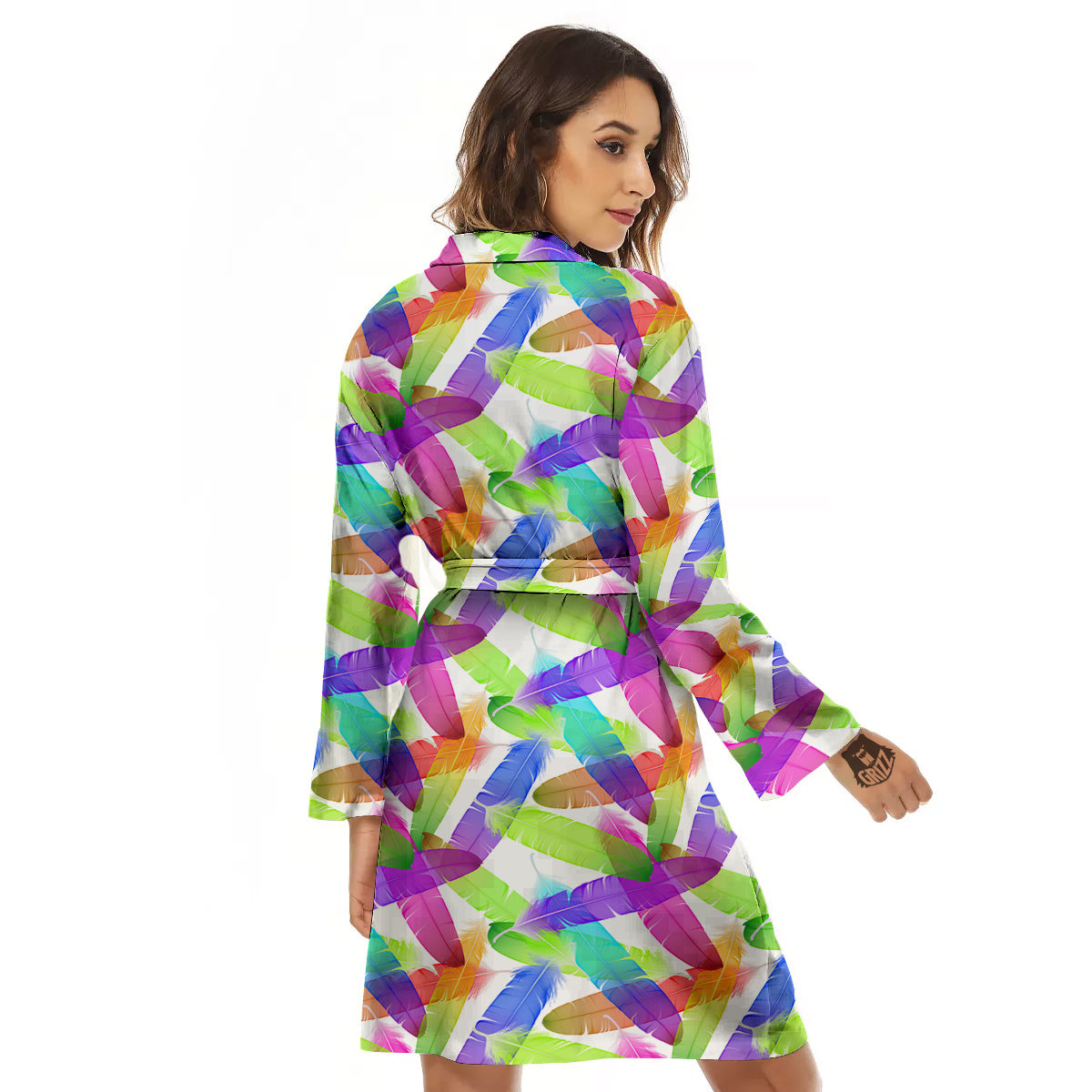 Rainbow Color Feather Print Pattern Women's Robe-grizzshop