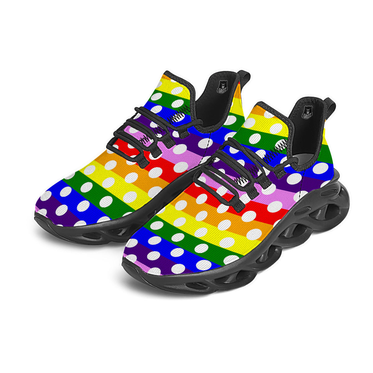 Rainbow Color LGBT Polka Dot Print Pattern Black Running Shoes-grizzshop
