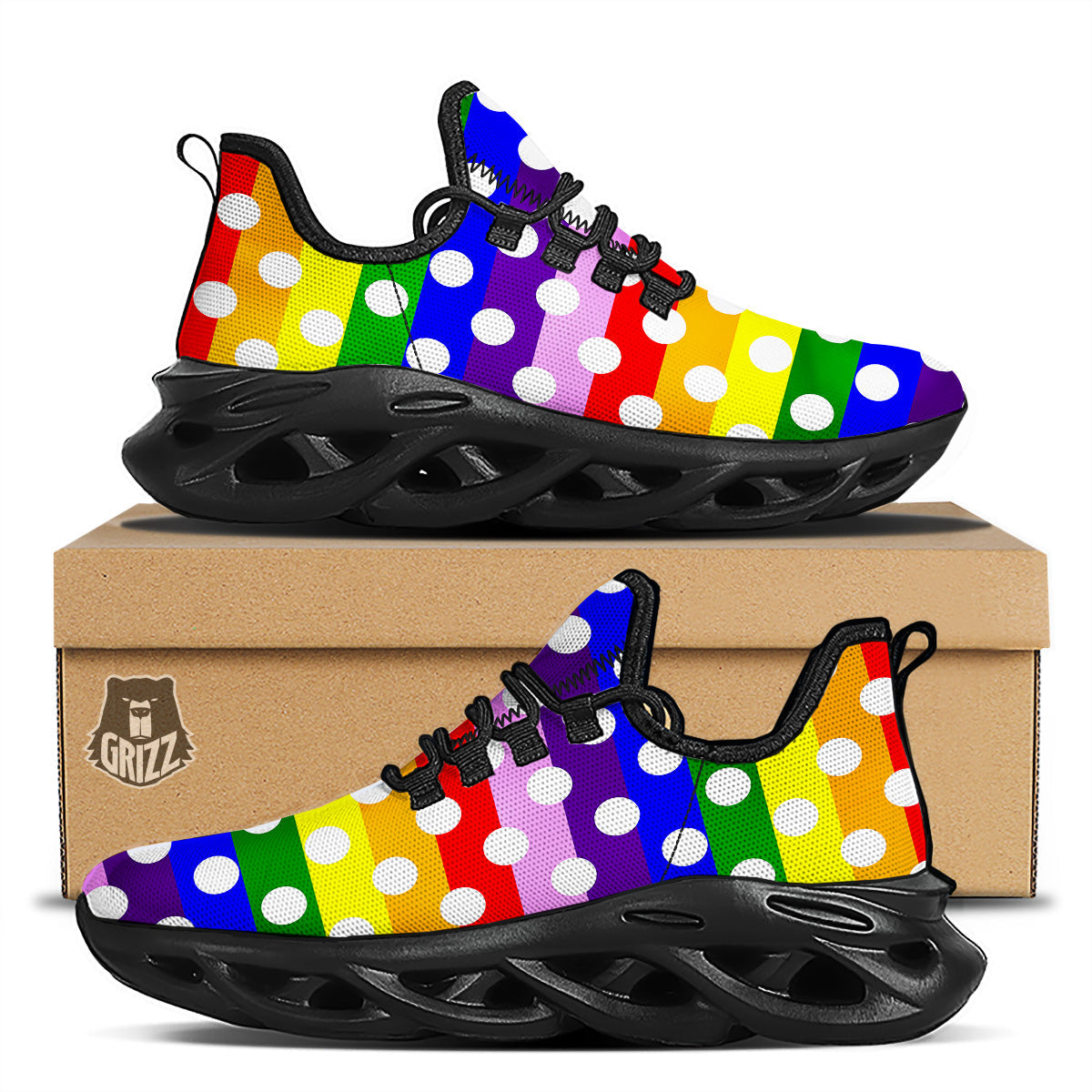 Rainbow Color LGBT Polka Dot Print Pattern Black Running Shoes-grizzshop
