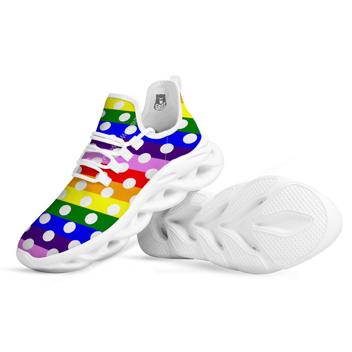 Rainbow Color LGBT Polka Dot Print Pattern White Running Shoes-grizzshop