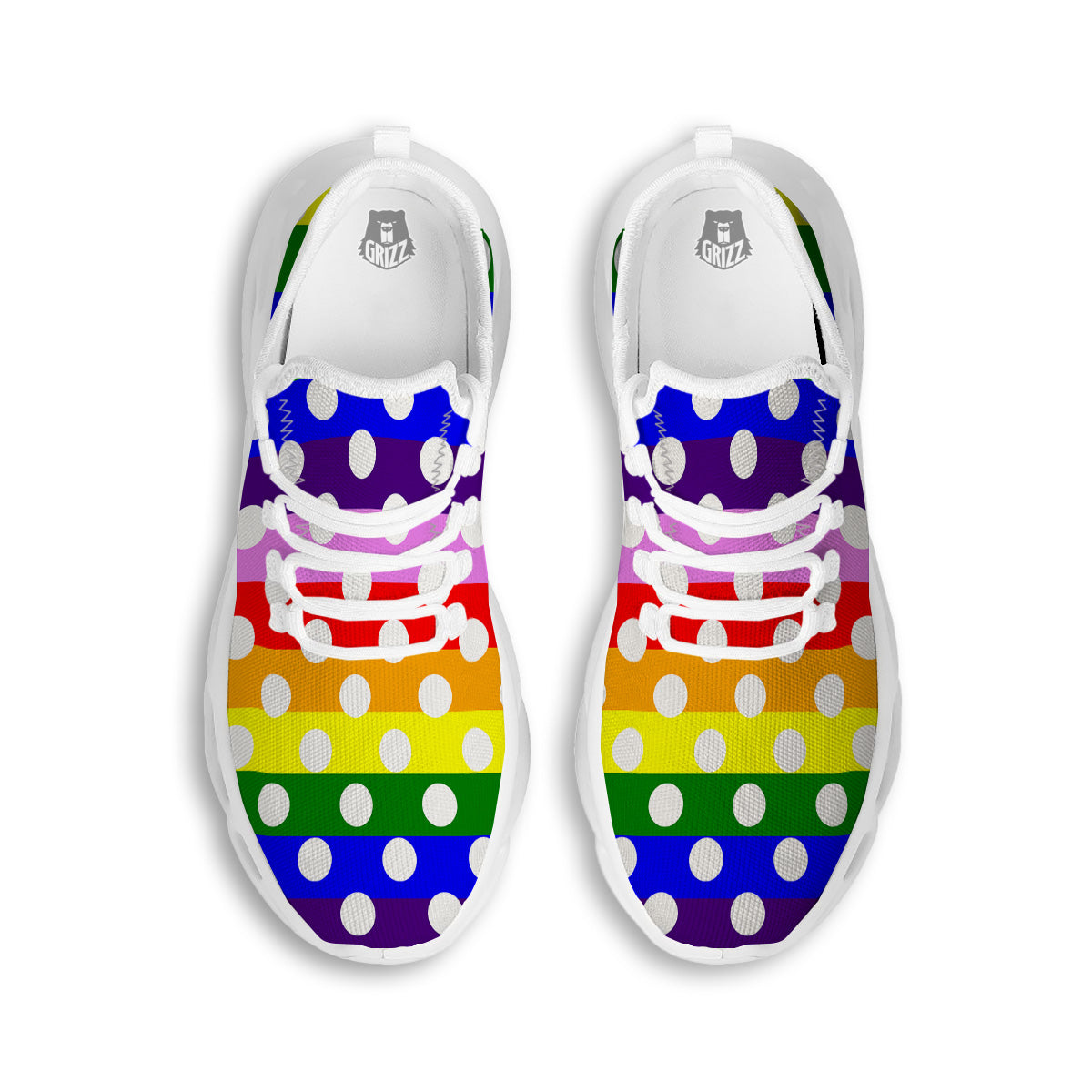 Rainbow Color LGBT Polka Dot Print Pattern White Running Shoes-grizzshop