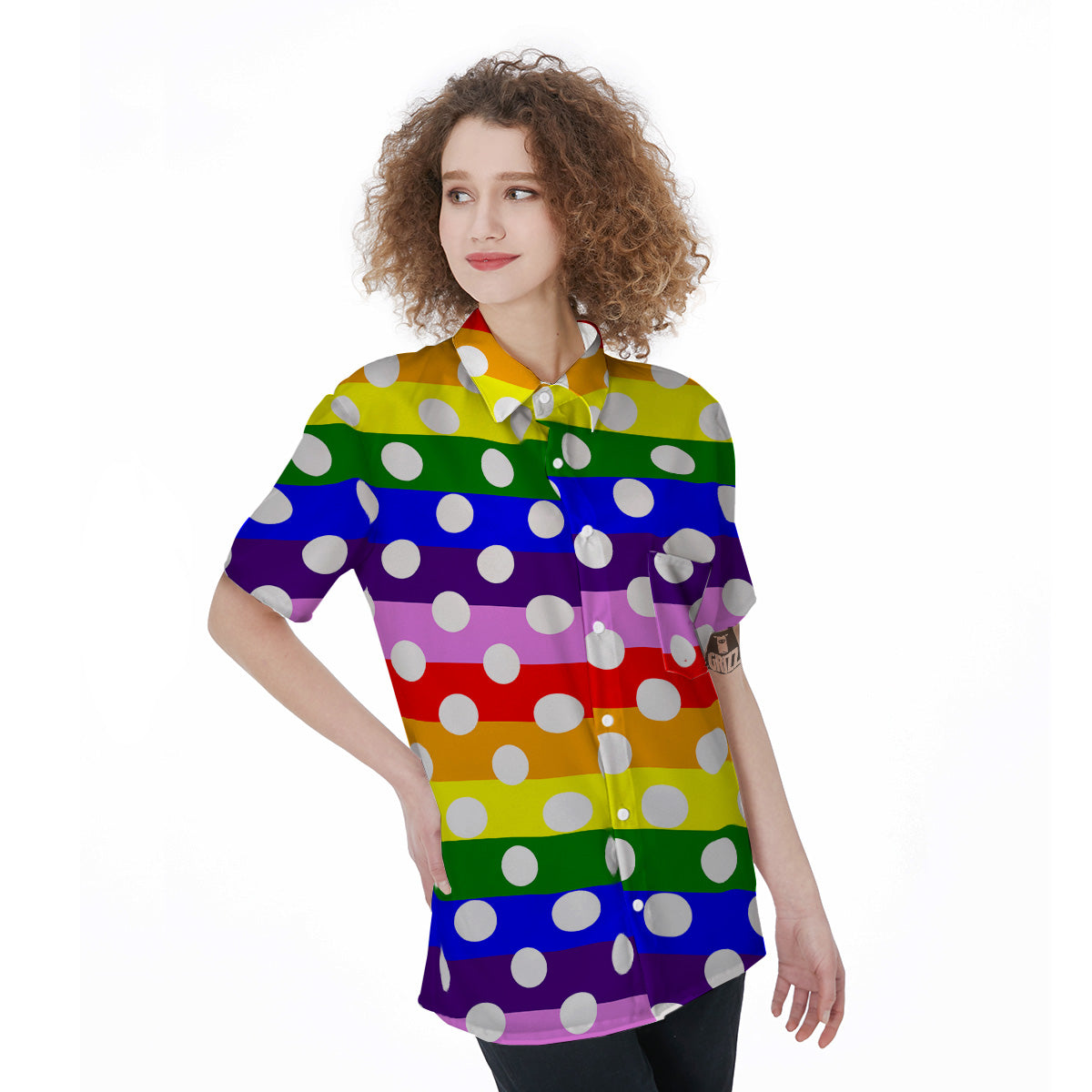 Rainbow Color LGBT Polka Dot Print Pattern Women's Short Sleeve Shirts-grizzshop