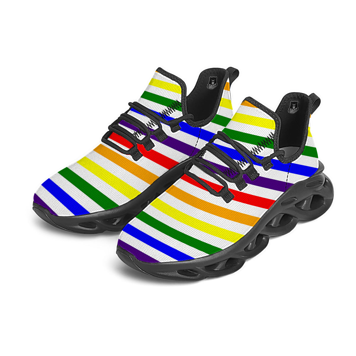 Rainbow Color LGBT Striped Print Black Running Shoes-grizzshop