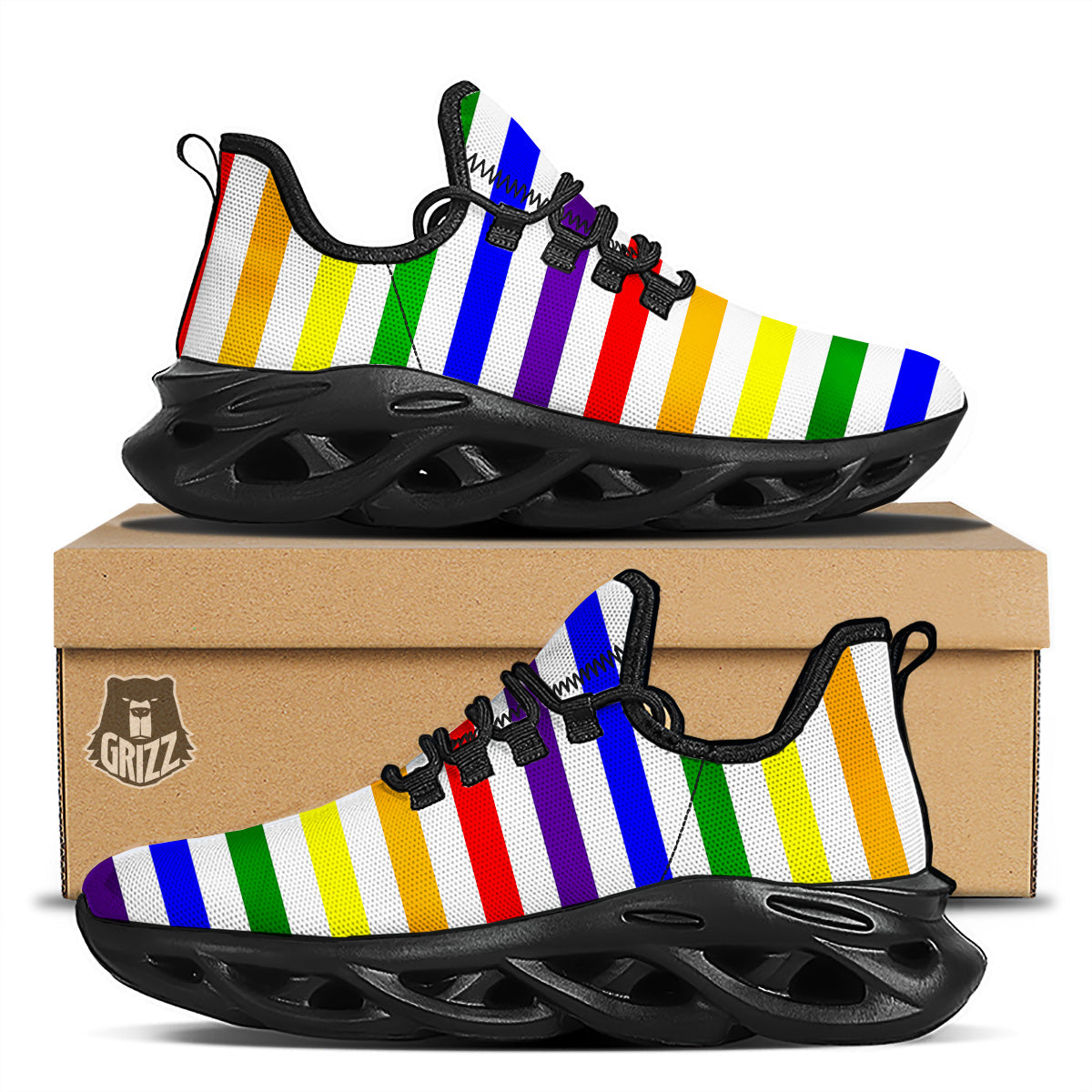 Rainbow Color LGBT Striped Print Black Running Shoes-grizzshop