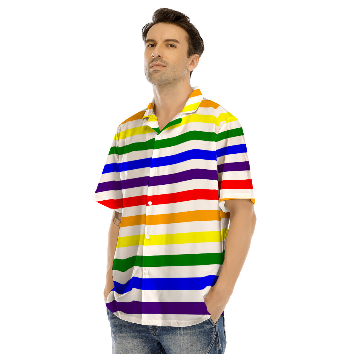 Rainbow Color LGBT Striped Print Men’s Hawaiian Shirt-grizzshop