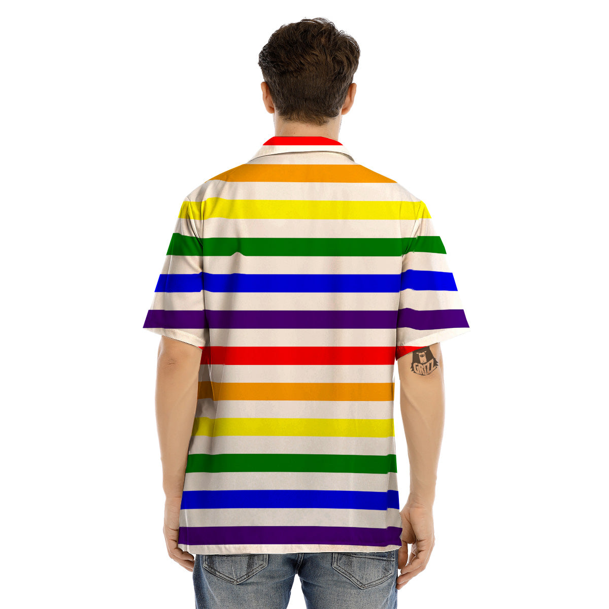 Rainbow Color LGBT Striped Print Men’s Hawaiian Shirt-grizzshop