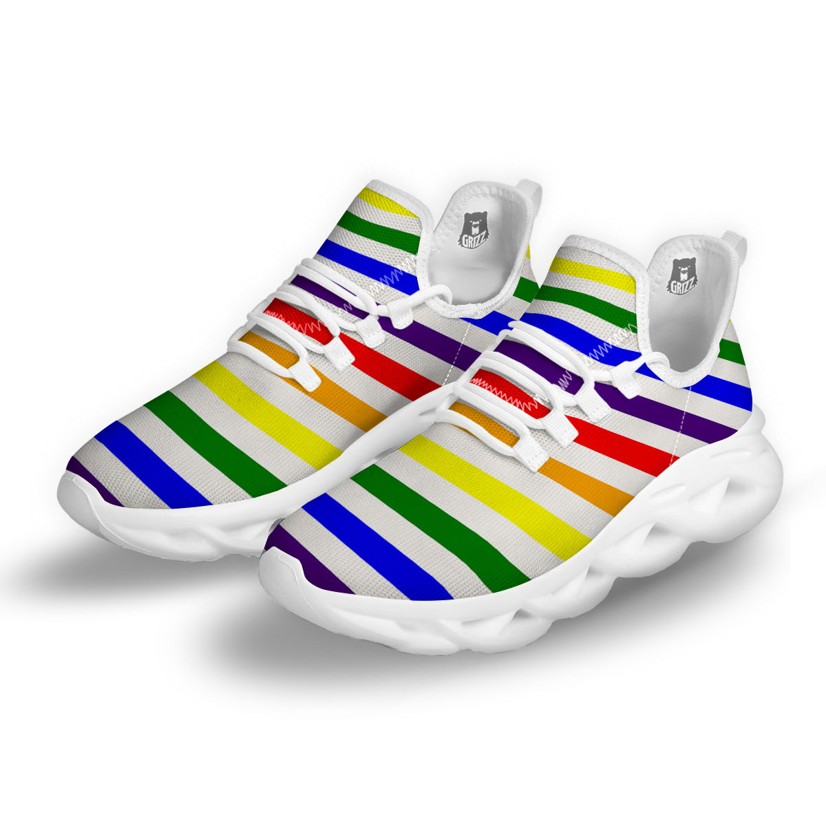 Rainbow Color LGBT Striped Print White Running Shoes-grizzshop