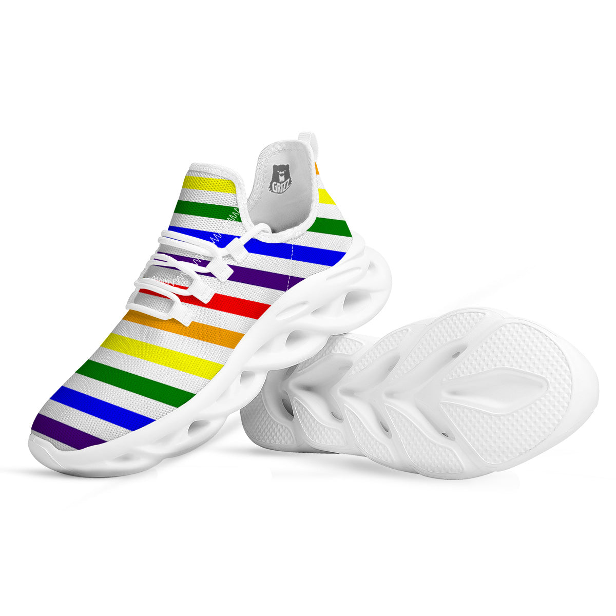 Rainbow Color LGBT Striped Print White Running Shoes-grizzshop