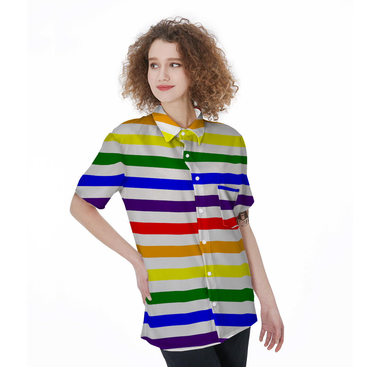Rainbow Color LGBT Striped Print Women's Short Sleeve Shirts-grizzshop