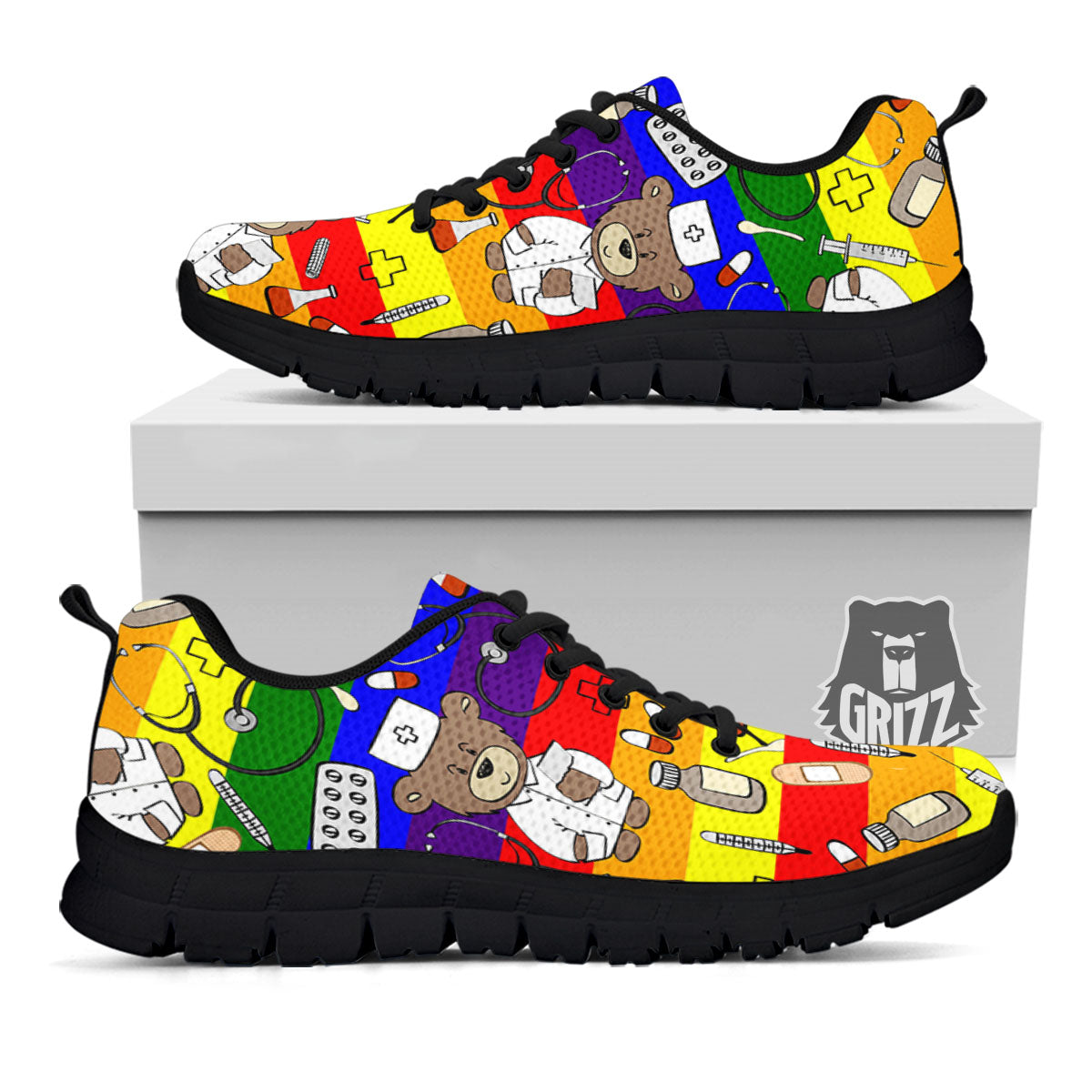 Rainbow Color LGBT Teddy Bear Nurse - Sneakers-grizzshop