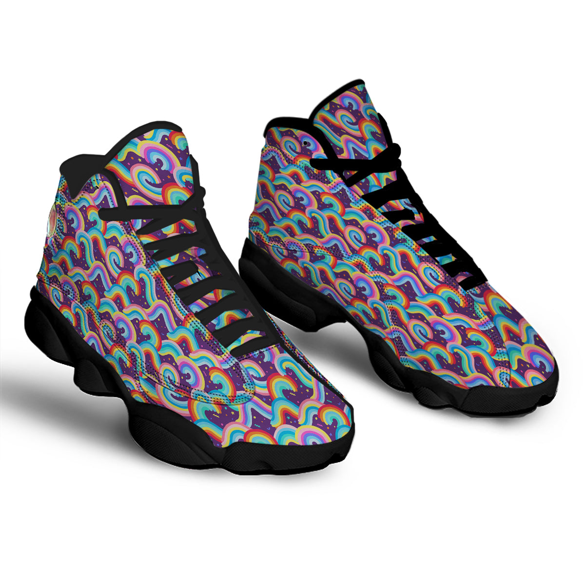 Rainbow Colorful Cute Print Pattern Black Basketball Shoes-grizzshop