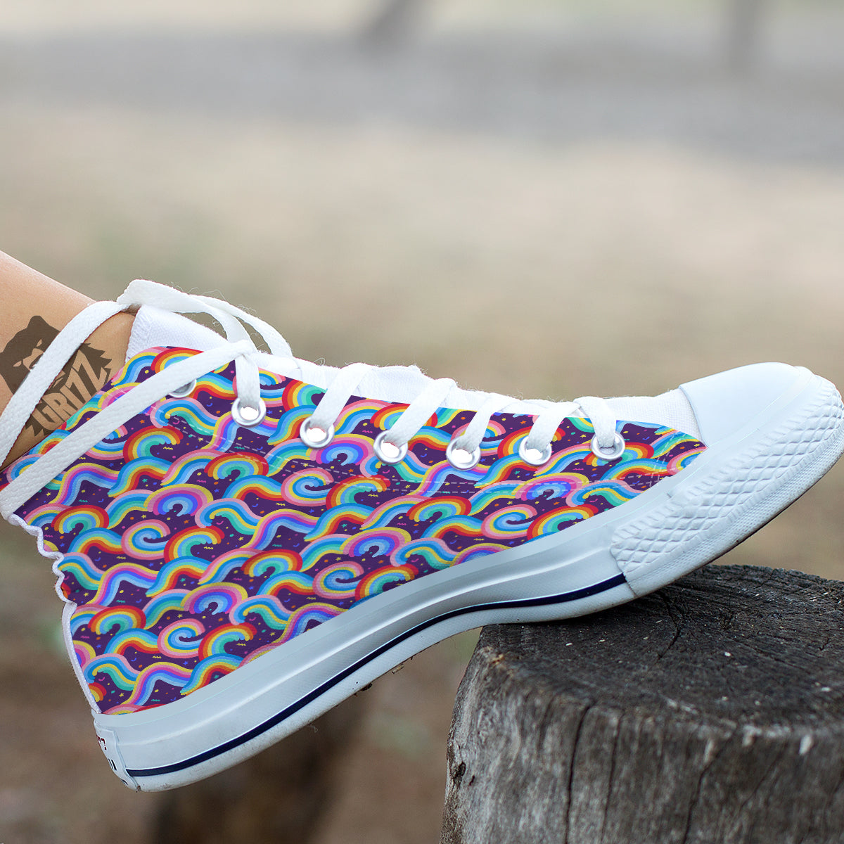 Rainbow Colorful Cute Print Pattern White High Top Shoes-grizzshop