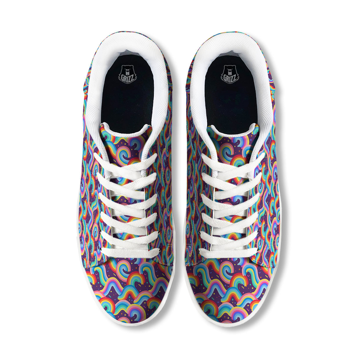 Rainbow Colorful Cute Print Pattern White Low Top Sneakers-grizzshop