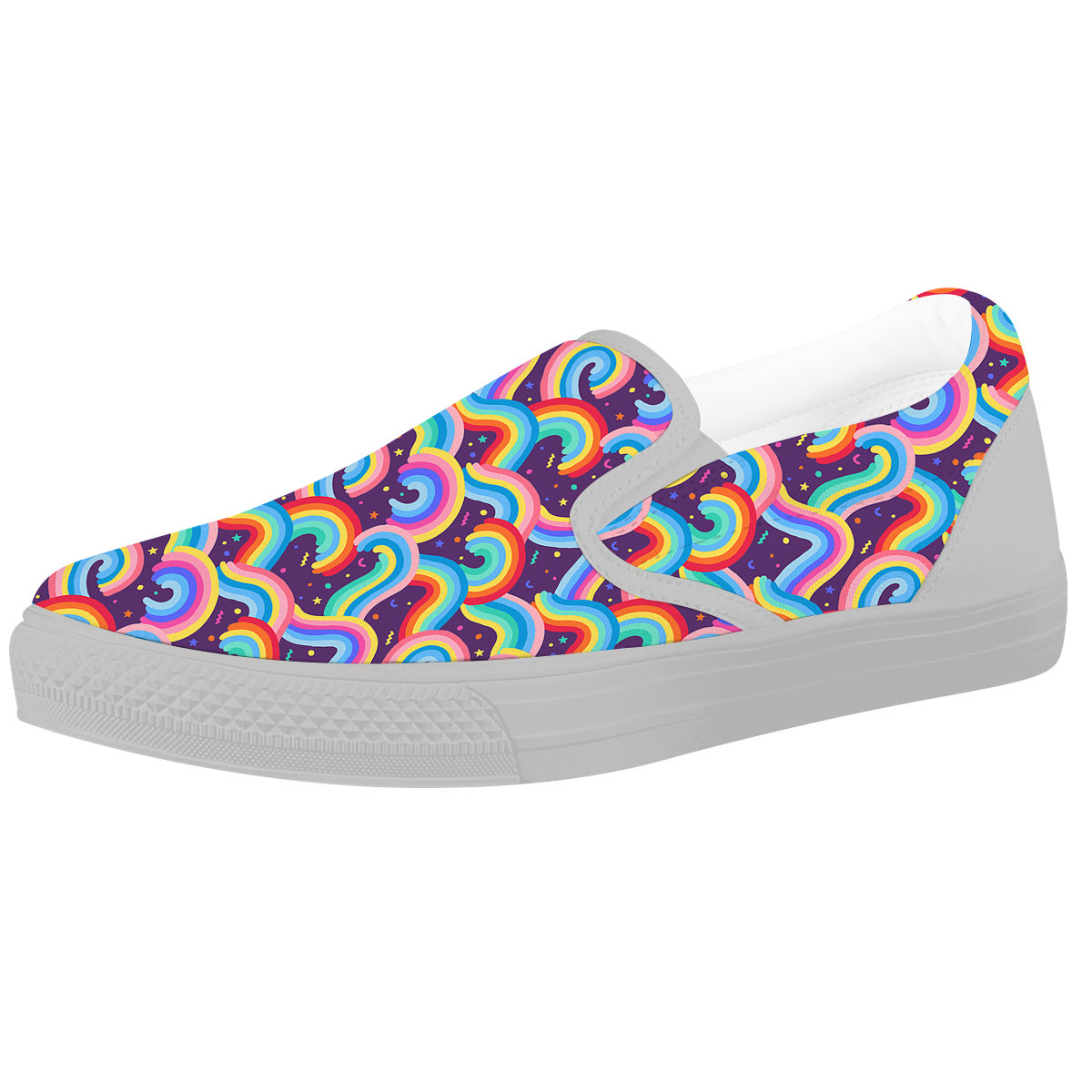 Rainbow Colorful Cute Print Pattern White Slip On Shoes-grizzshop