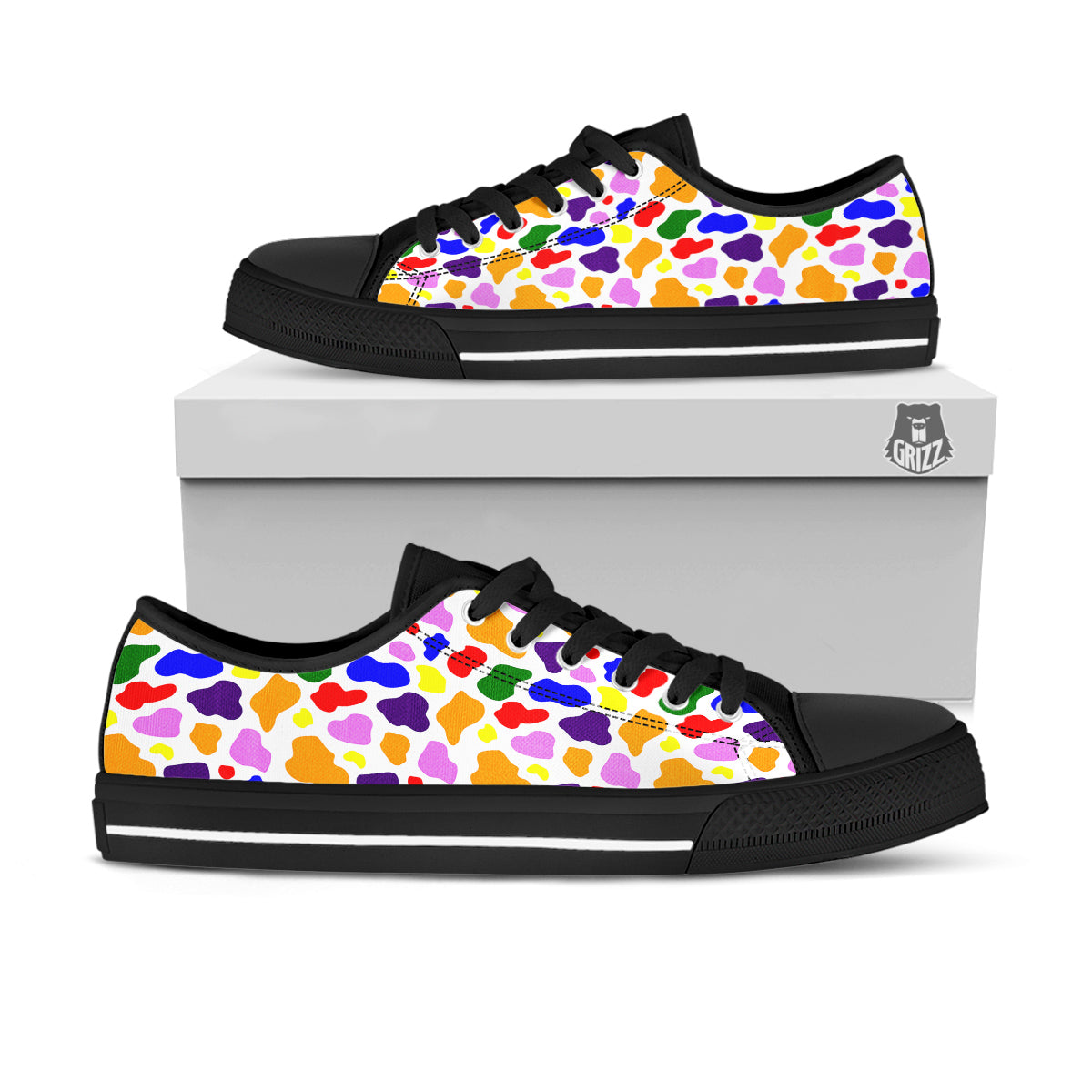 Rainbow Cow Print Pattern Black Low Top Shoes-grizzshop