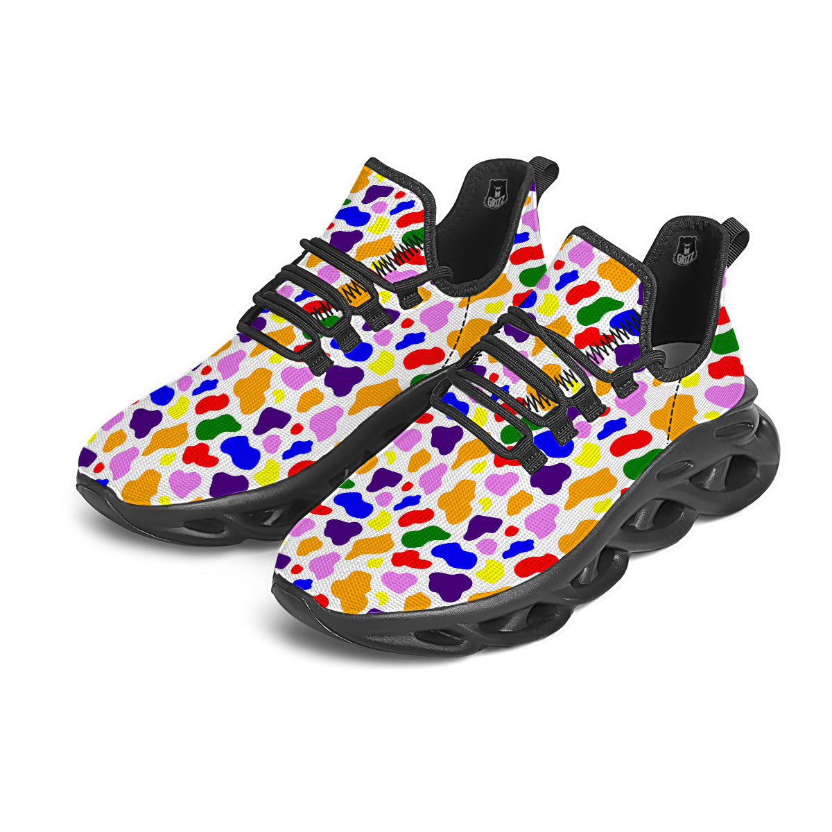 Rainbow Cow Print Pattern Black Running Shoes-grizzshop