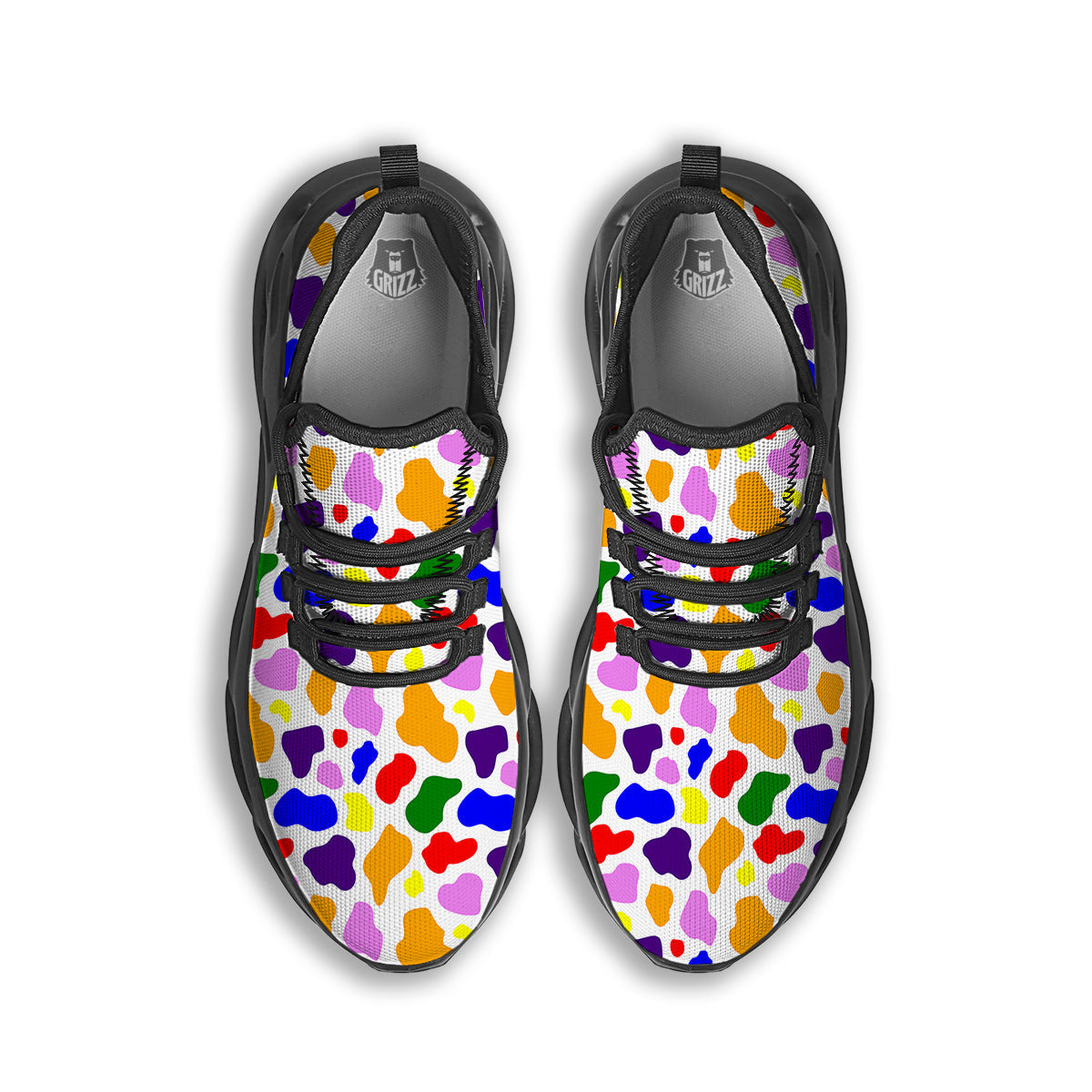 Rainbow Cow Print Pattern Black Running Shoes-grizzshop
