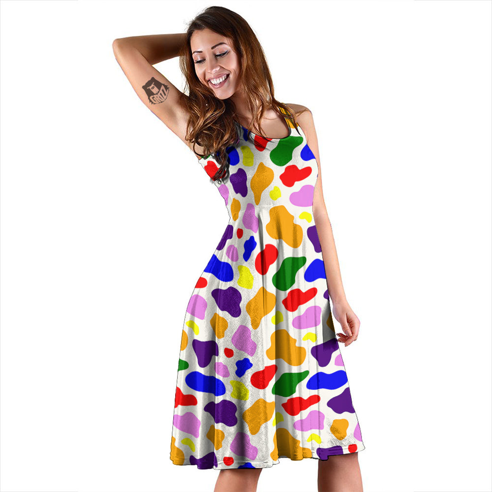 Rainbow Cow Print Pattern Dress-grizzshop