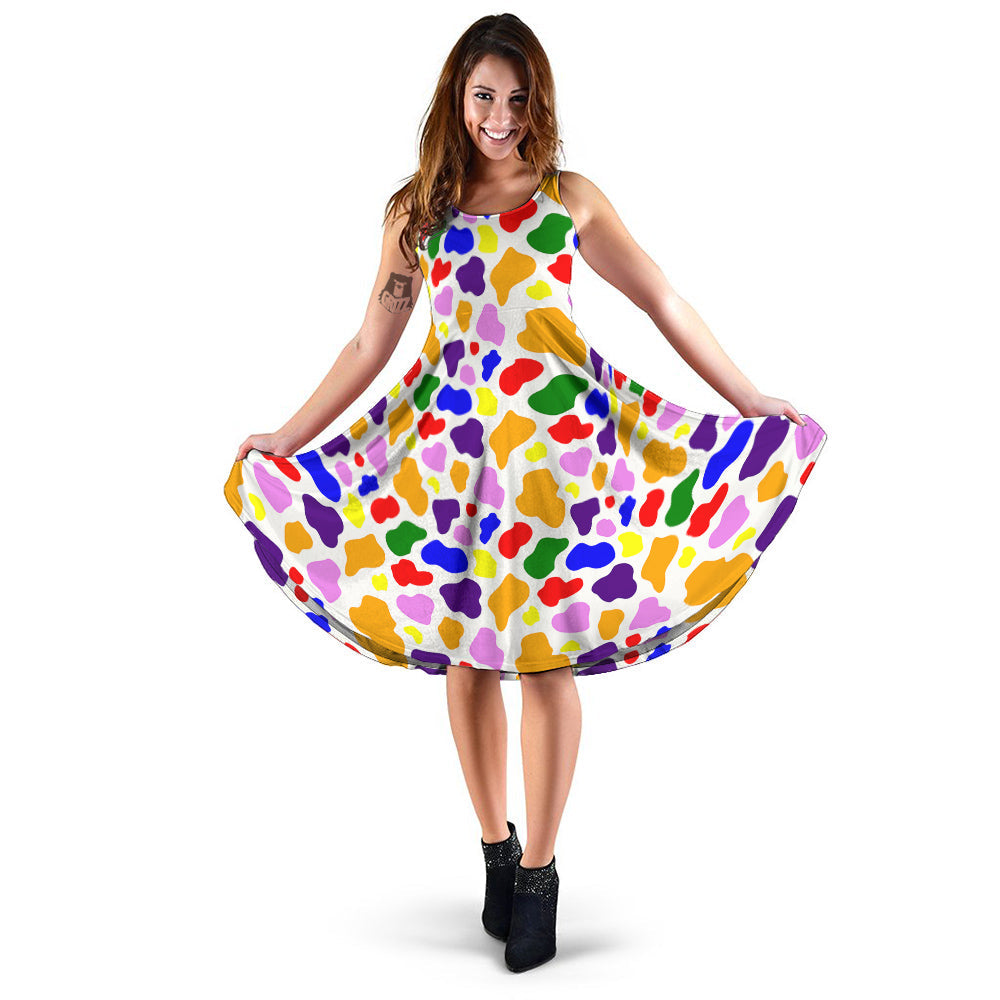 Rainbow Cow Print Pattern Dress-grizzshop