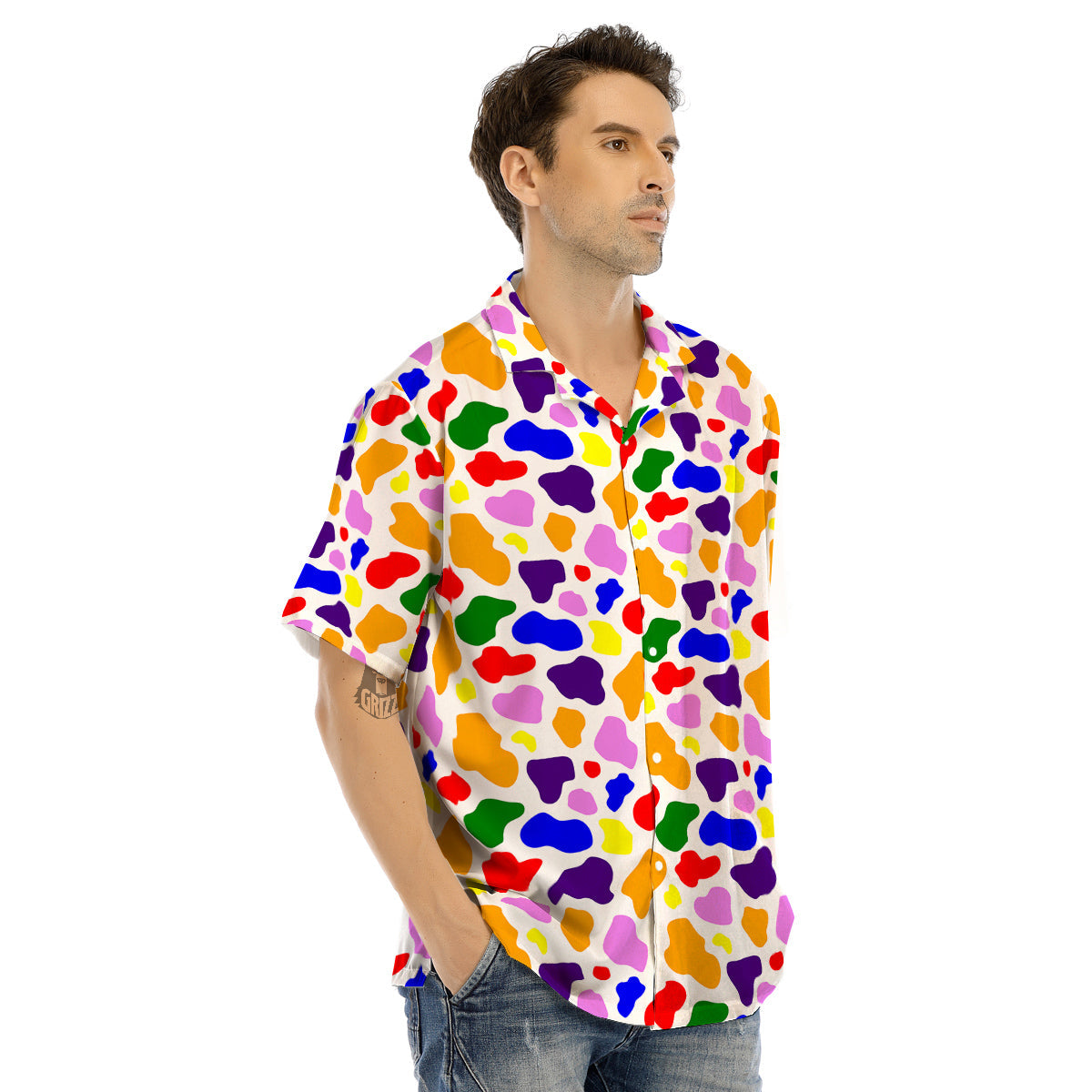 Rainbow Cow Print Pattern Men’s Hawaiian Shirt-grizzshop