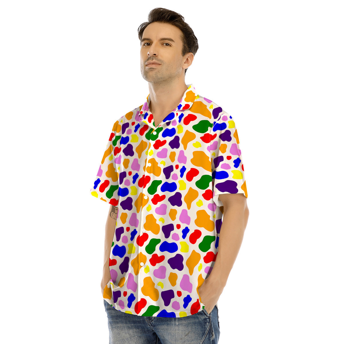 Rainbow Cow Print Pattern Men’s Hawaiian Shirt-grizzshop