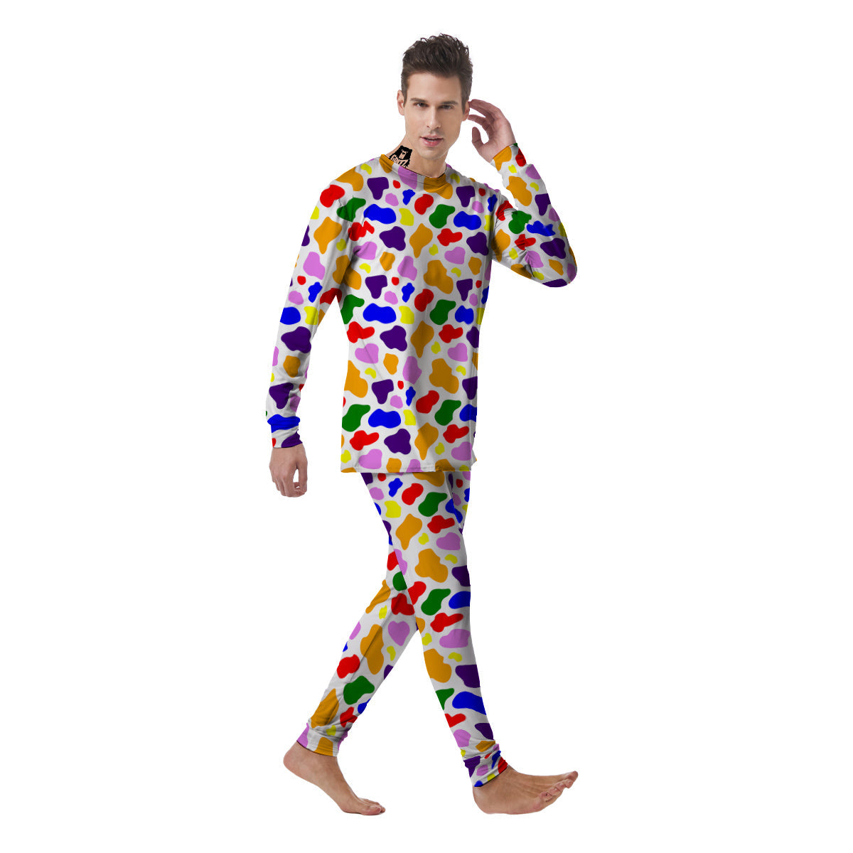 Rainbow Cow Print Pattern Men's Pajamas-grizzshop