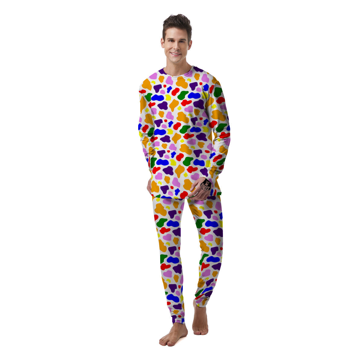 Rainbow Cow Print Pattern Men's Pajamas-grizzshop