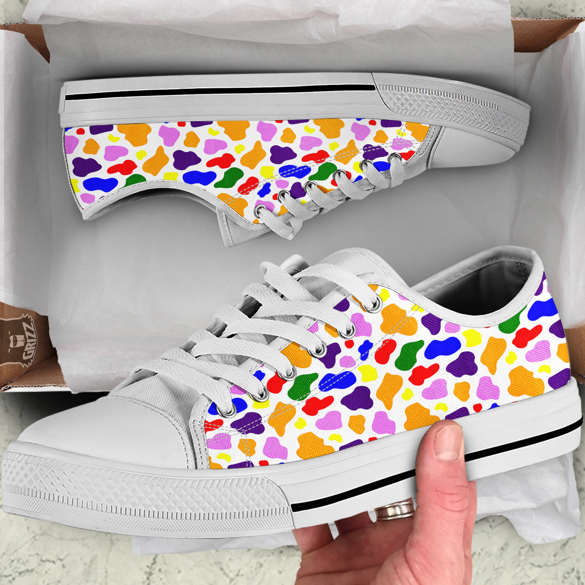 Rainbow Cow Print Pattern White Low Top Shoes-grizzshop