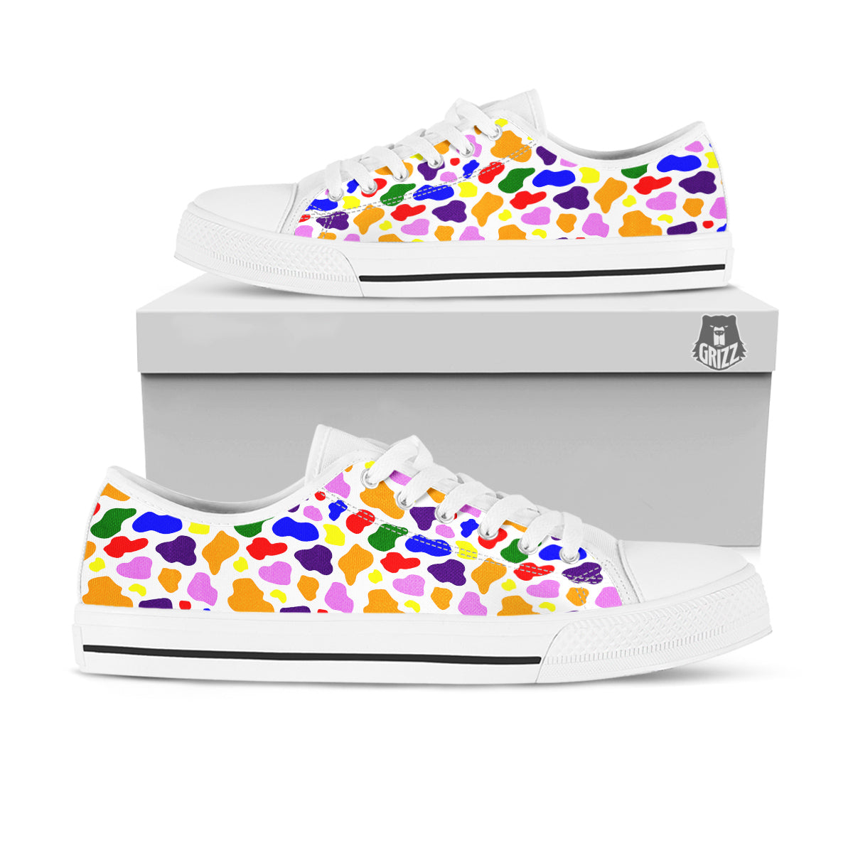 Rainbow Cow Print Pattern White Low Top Shoes-grizzshop