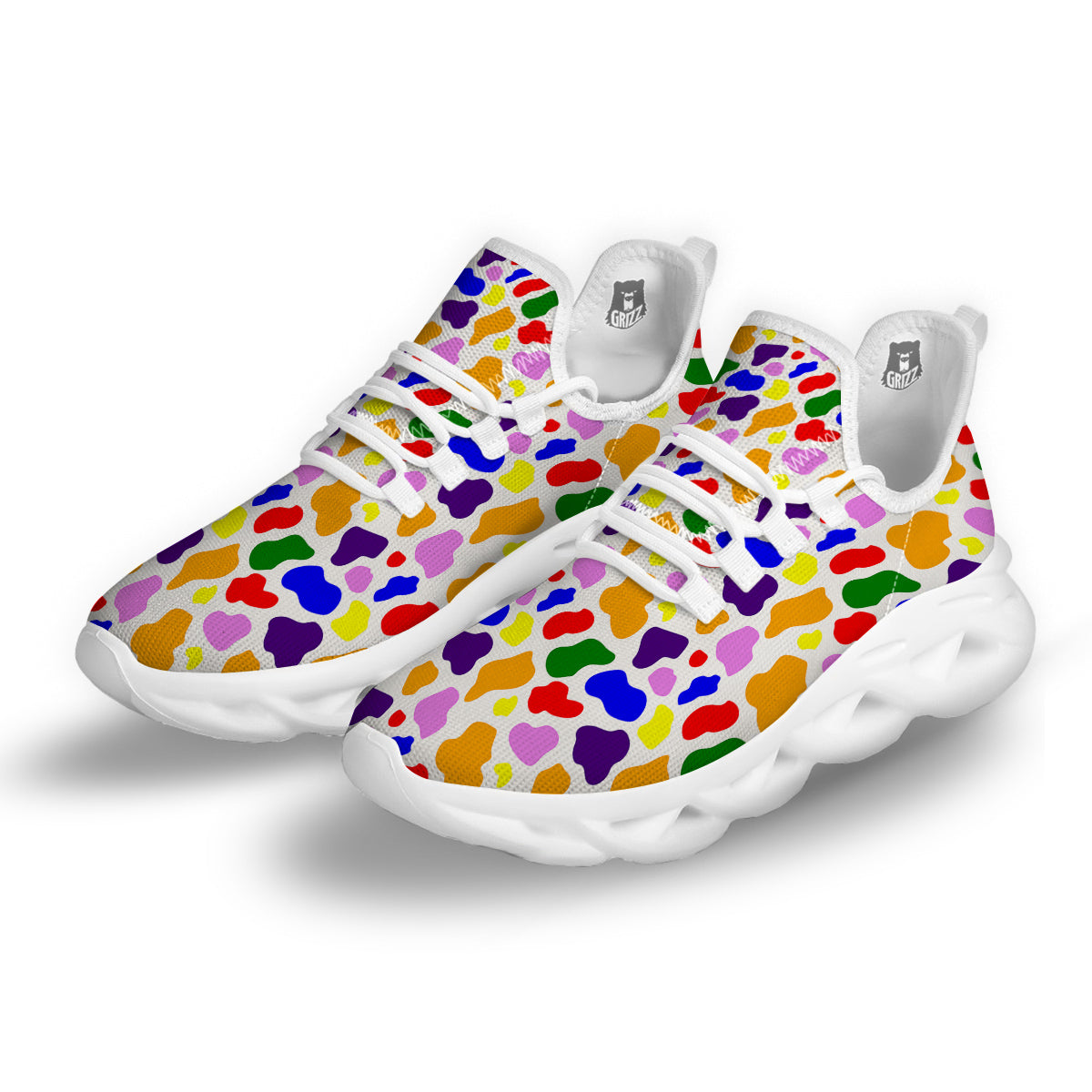 Rainbow Cow Print Pattern White Running Shoes-grizzshop