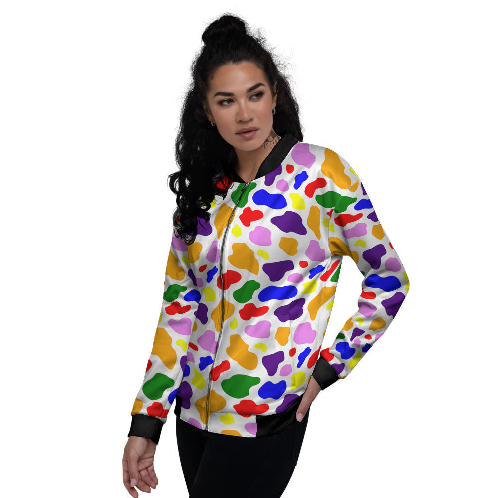 Rainbow Cow Print Pattern Women's Bomber Jacket-grizzshop