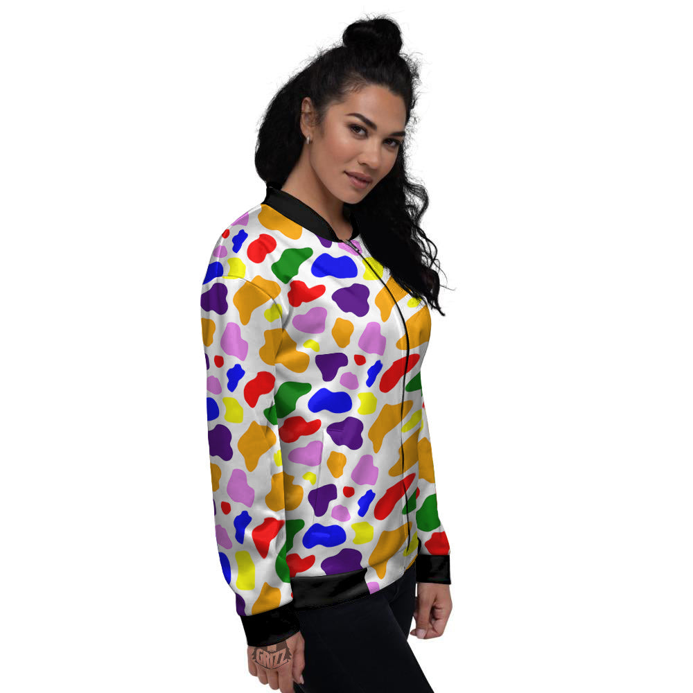 Rainbow Cow Print Pattern Women's Bomber Jacket-grizzshop